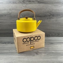 COPCO Tea Kettle Copco Yellow Kettle Metal Wooden Handle Made in Spain - $38.55