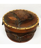 Vintage Folk Art Bentwood Banded Wooden Box Primitive  Lidded Twigs Leaves  - £175.74 GBP