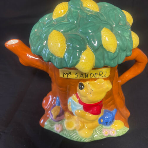 Winnie the Pooh Teapot Tree house Ceramic Disney Mr. Sanders 7" Tall - £18.93 GBP