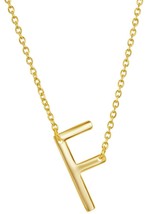 Gold-plated Sterling Silver Sideway Letter F Initial Pendant Chain Necklace 18&#39;&#39; - £30.36 GBP