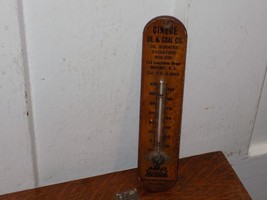 Vintage Cinege Oil &amp; Coal Co. Wooden Advertising Thermometer - $1,199.48 MXN