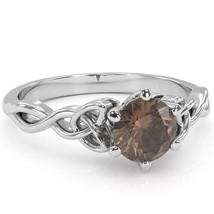 Celtic Trinity Knot Smoky Quartz Engagement Ring In 14k White Gold - $399.00