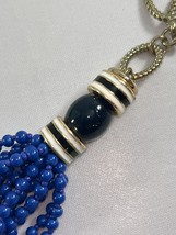 Talbots Gold Tone Blue Beaded Multi Strand Necklace Statement 28&quot; Chunky - £14.79 GBP