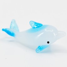 White Blue Dolphin Handmade Tiny Miniature Mini Lampworking Blown Glass Figurine - £7.11 GBP