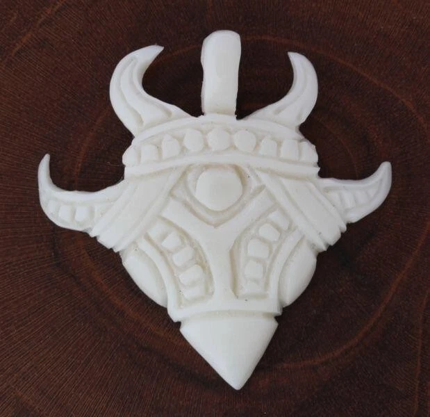 Viking Bird Mask Amulet – Real Bone Pendant Inspired by Bamberger Chest - $379.94 MXN