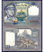 Nepal P22, 1 Rupee, King, musk deer, Pashupatinath Temple, Himalaya moun... - €1,41 EUR