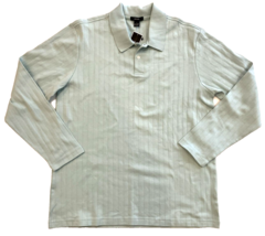 Alfani Shirt Mens Large Mint Green Polo Long Sleeve Dressy Collared Ribb... - $20.16