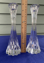 Miller Rogasta pair of Radiance lead crystal candle stick holders 9&quot; Vtg Signed - £39.02 GBP