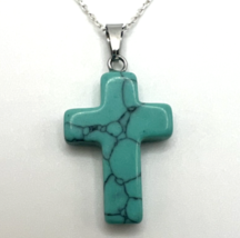 Murano Stone Handcrafted Cross Charm Mint Pendant &amp; 925 Sterling Silver ... - $27.96