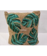 Tropcial Palm Leaves Beaded Throw Pillow Gorgeous! 12&quot; x 12&quot; - £29.65 GBP