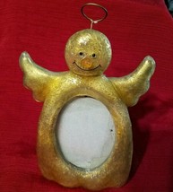 Vintage Gold and Clear Lucite Smiling Snowman Angel Picture Frame EUC Super Cute - £9.64 GBP