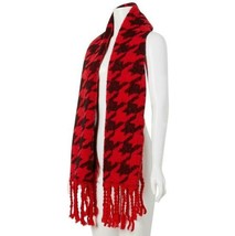 DKNY Oversized Houndstooth Scarf Black Red 72&quot; x 17&quot; Winter Warm0 - £20.92 GBP