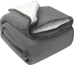 King Size Grey 480Gsm Plush Blanket Fleece Reversible Blanket For Bed And Couch - £25.90 GBP