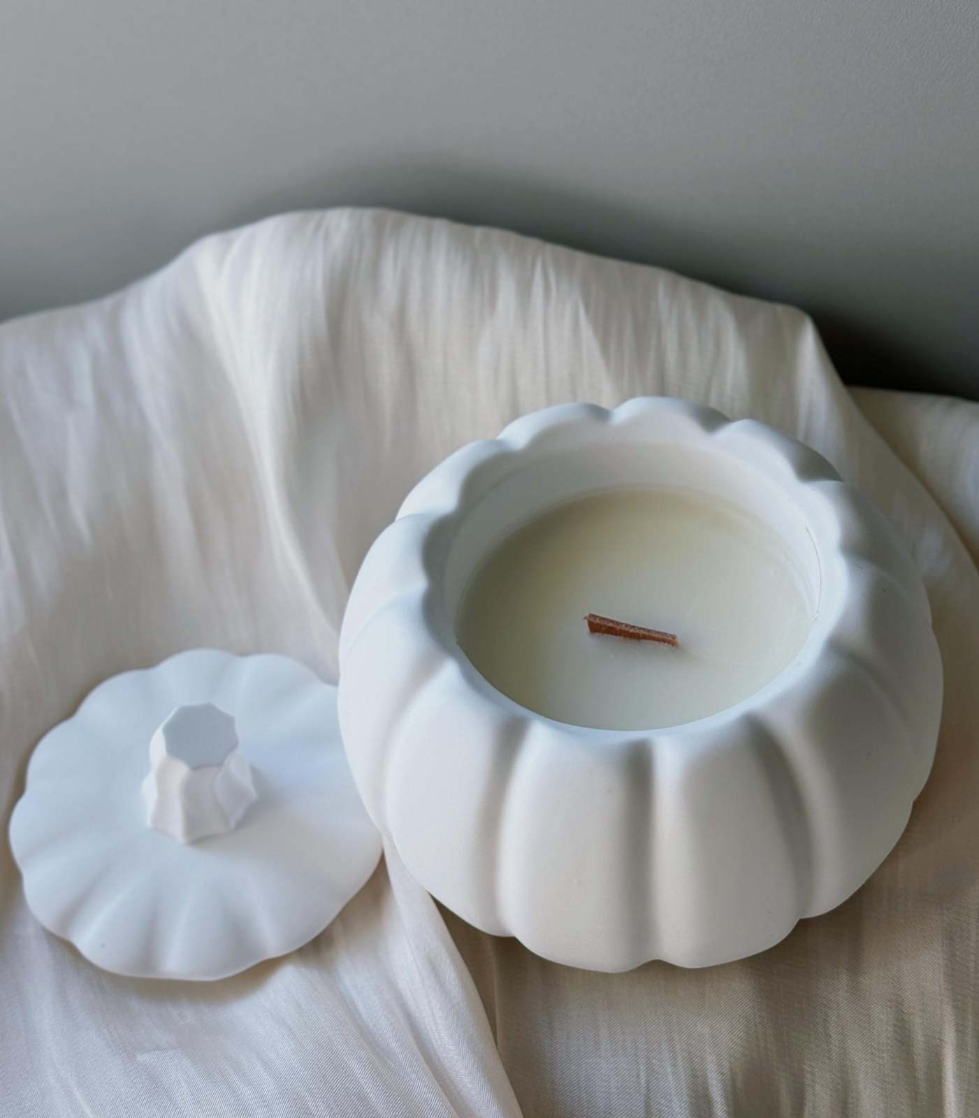 Autumn Pumpkin Soy Wax Candle in Unique Jesmonite Vessel • Perfect Seasonal - $46.86