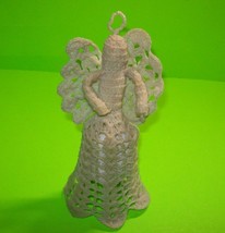 Hand Crochet Angel Christmas Ornament Halo White 7&quot; Tree Topper White Fabric - £10.75 GBP