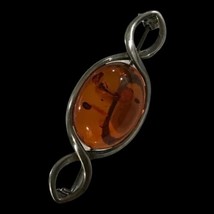 Antique Art Nouveau sterling silver brooch pin Amber signed - $125.00