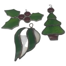 Christmas Handcrafted Stained Glass Suncatcher Ornaments Set Of 3 Tree  Holly - £11.01 GBP