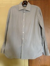 John Varvatos Vertical Stripe Blue &amp; Black Button Down Shirt SZ 15 100% ... - $34.65