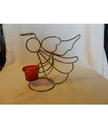 Gold Tone Metal Wire Angel Figurine Tea Light Candle Holder, Red Glass 7... - £20.69 GBP