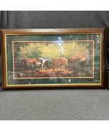 J MIZE Print Grazing Western Quarter Horses HOME INTERIORS framed 18&quot; x 31&quot; - £27.76 GBP