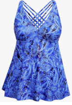 Swimsuit Tankini Swim Top Blue Paisley Print Fit &amp; Flare Strappy Back Si... - $742.71 MXN