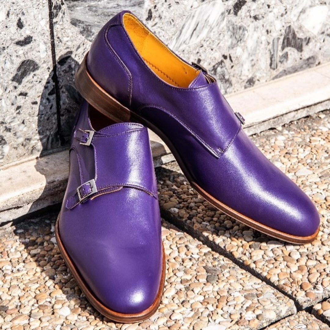 Purple Shoes Double Monkstrap Genuine Leather Men's Premium Quality Handmade