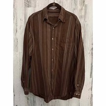 Tommy Bahama Mens Shirt Large Brown Stripe Tencell Lyocell Blend - £23.69 GBP