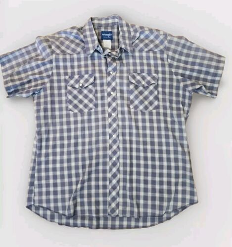 Vintage Wrangler Shirt Rustler 70&#39;s Pearl Snap Western Plaid Mens Size L... - $16.78