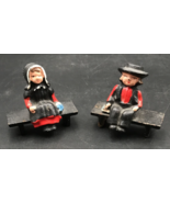 2 Vintage Cast Iron Amish Pennsylvania Dutch Boy &amp; Girl on Benches 2.25&quot;... - $12.19