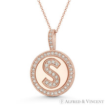 Initial Letter &quot;S&quot; &amp; Halo CZ Crystal Pave 14k Rose Gold 19x13mm Necklace Pendant - £110.46 GBP+