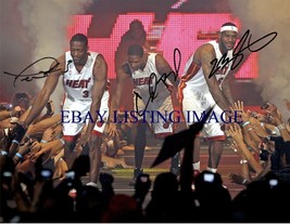 Miami Heat Team Lebron James Chris Bosh &amp; Dwayne Wade Autographed 8x10 Rp Photo - £11.21 GBP