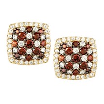 Sterling Silver GP Square Garnet CZ Micro Pave Earrings - £73.68 GBP