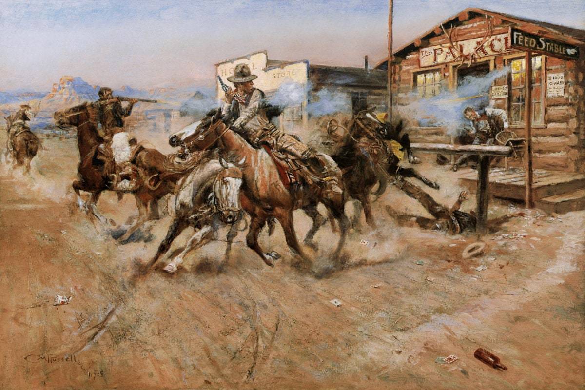 Primary image for Smoke of a .45 by Charles Marion Russell Western Giclee Art Print Free Shipping