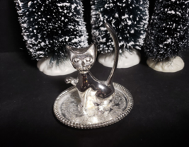 Vintage silver plate cat ring holder cat lover gift - £18.17 GBP