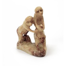 Chinese Carved Soapstone 3 Monkeys Playing Figurine Mid-Century - $14.85