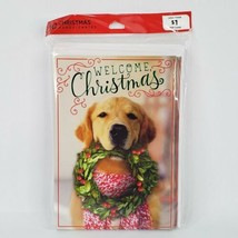Set of 10 Hallmark Christmas Cards Golden Lab Holiday Wreath White Envelopes - £6.26 GBP