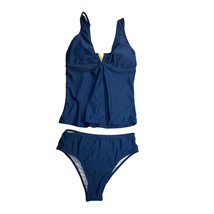 Zaful Tankini Womens Medium Blue V Neck Ruched High Waisted Two Piece Sw... - $24.99