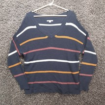 American Eagle Sweater Women Small Navy Blue Striped Deep V Neck Oversized - $12.62