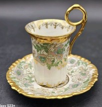 Limoges Porcelain Pouyat demitasse Coco cup saucer art nouveau floral France - $62.89