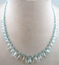 Natural Blue Aquamarine Beads Marquise 98 Ct Gemstone Silver Fashion Necklace - £227.62 GBP