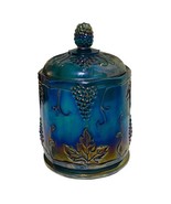 Indiana Carnival Glass Blue Grape Harvest Canister Iridescent Cookie Jar - £74.74 GBP