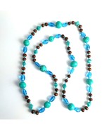 Glass, Wood, Stone Turquoise Blue Beaded 23&quot; Long Necklace, Estate Jewelry - $457.88 MXN