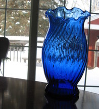 Vase-Cobalt Blue-Fluted-Textured Glass - 7&quot;tall - £9.65 GBP