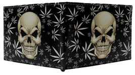 Skull Head Marijuana Weeds Potleaf 420 Leather Bi-Fold Bifold Wallet - $9.49