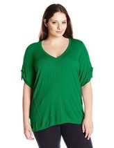 NWT Calvin Klein Women&#39;s Plus Size XL Green V-Neck Slub Sweater - £36.40 GBP