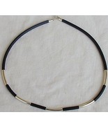 Black caucciu necklace with silver links  unisex - $302.85 MXN