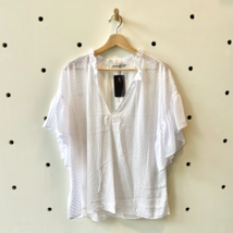 L - Alice + Olivia $265 White Silky Ruffle Sleeve Keyhole Blouse Top NEW... - £99.91 GBP