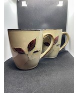 Pair Jessica McClintock Home Leaf Pottery 12 Oz Coffee Mug Cup Taupe Red... - £11.49 GBP