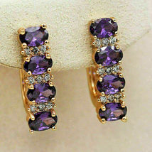 2.10Ct Oval Cut Simulated Amethyst Pretty Earring Gold Plated 925 Silver - £73.83 GBP