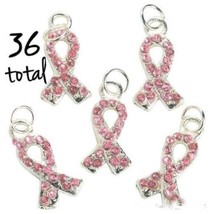 36 PINK RIBBON BREAST CANCER AWARENESS RHINESTONE CHARM - $21.21